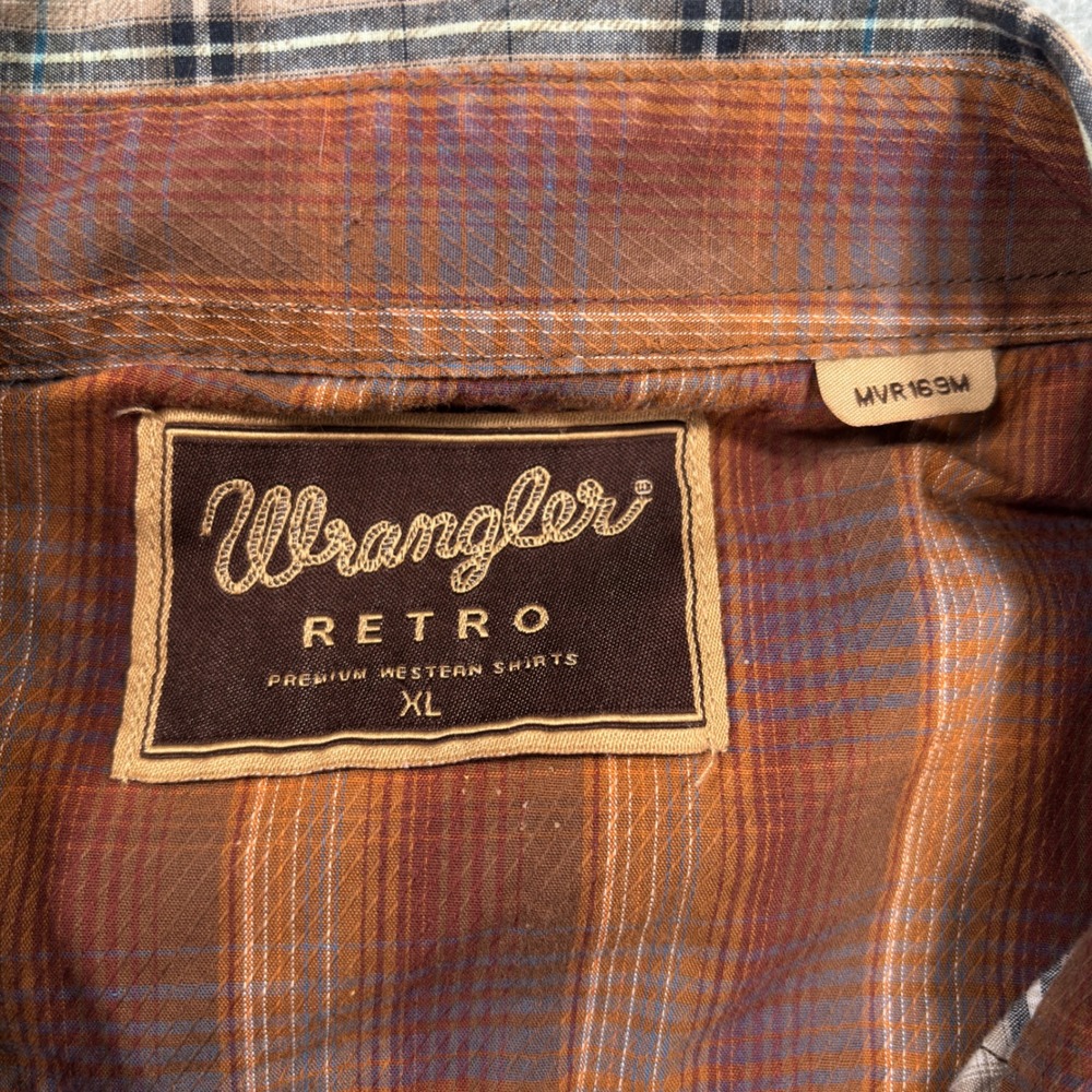 Wrangler Retro Mens XL Tan Brown Plaid Paisley Pearl Snap Western Shirt MVR169M - Picture 2 of 10